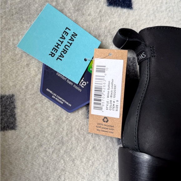 Toms Sutton Black Leather Wedge Ankle Boot Size 9 NWT - Picture 3 of 9